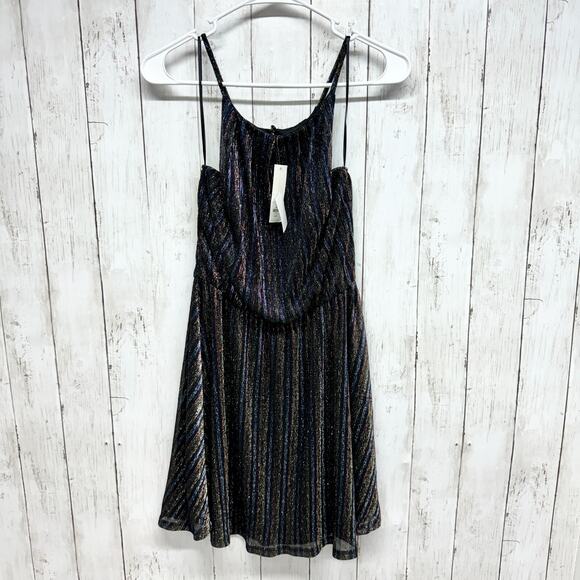 Francescas Dress Women Size XS Sparkly Spaghetti Black Gold Sparkle Cocktail NWT - Picture 1 of 7